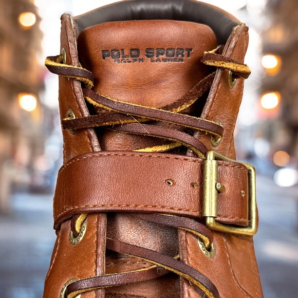 Share Vintage Polo Sport Ralph Lauren Boots Size 8.5 B Brown Leather Strap Buckl - Picture 5 of 10